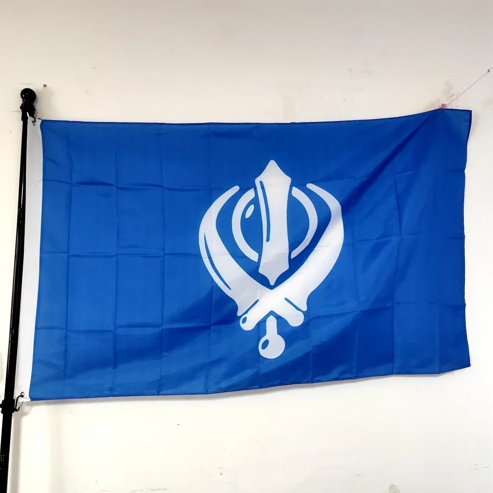 Flying Sikh Flag Banner, Home Decoration, 100% Polyester, Hanging, Outdoor, 90x150cm, India, Sikh