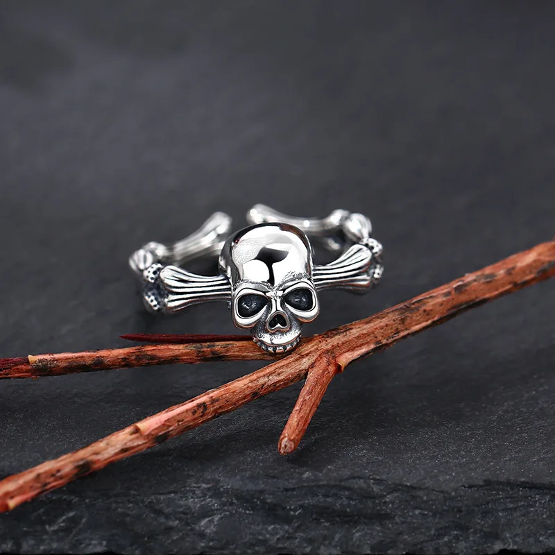 Anillo de Plata de Ley 925 para hombre y mujer, sortija de Calavera, Plata tailandesa, estilo retro, joyería punk con personalidad, venta al por mayor