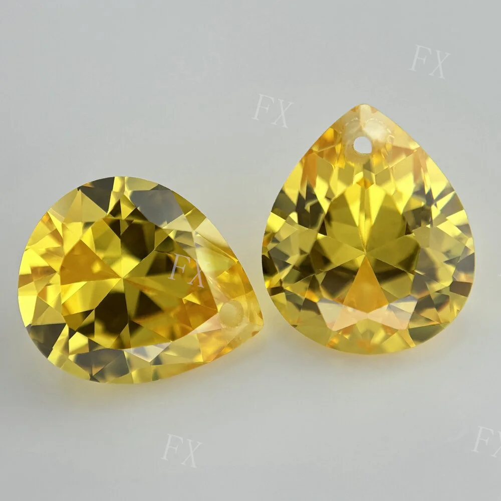 Single Hole Pear cut Bead 4x6~10x12mm Golden Yellow  Loose CZ  Cubic Zirconia Gemstone For Jewelry  earing  DIY  drop shape