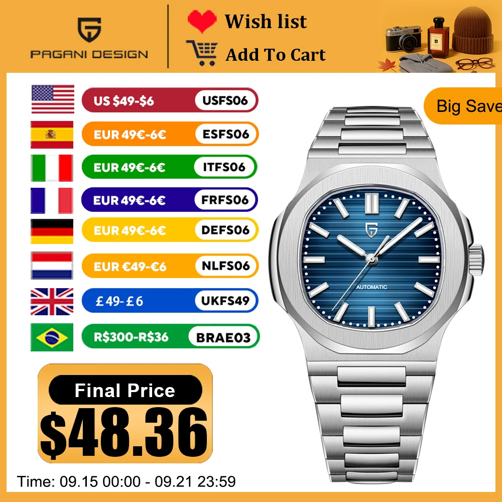 

PAGANI DESIGN автоматические часы для мужчин механические часы мужские лучшие роскошные спортивные водонепроницаемые с сапфировым стеклом из нержавеющей стали Reloj Hombre