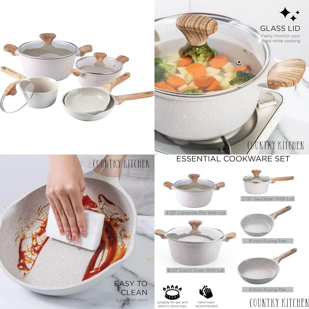 

Speckled Cream 8-Piece Non-Stick Cookware Set for Everyday Kitchen Use
