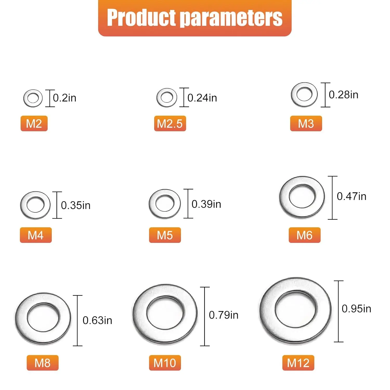 Picture 3: 580Pcs 304 Stainless Steel Flat Washers Assortment Kit, Locking & Sealing Washers 9 Sizes Metal Flat Washers for Screws Bolts,