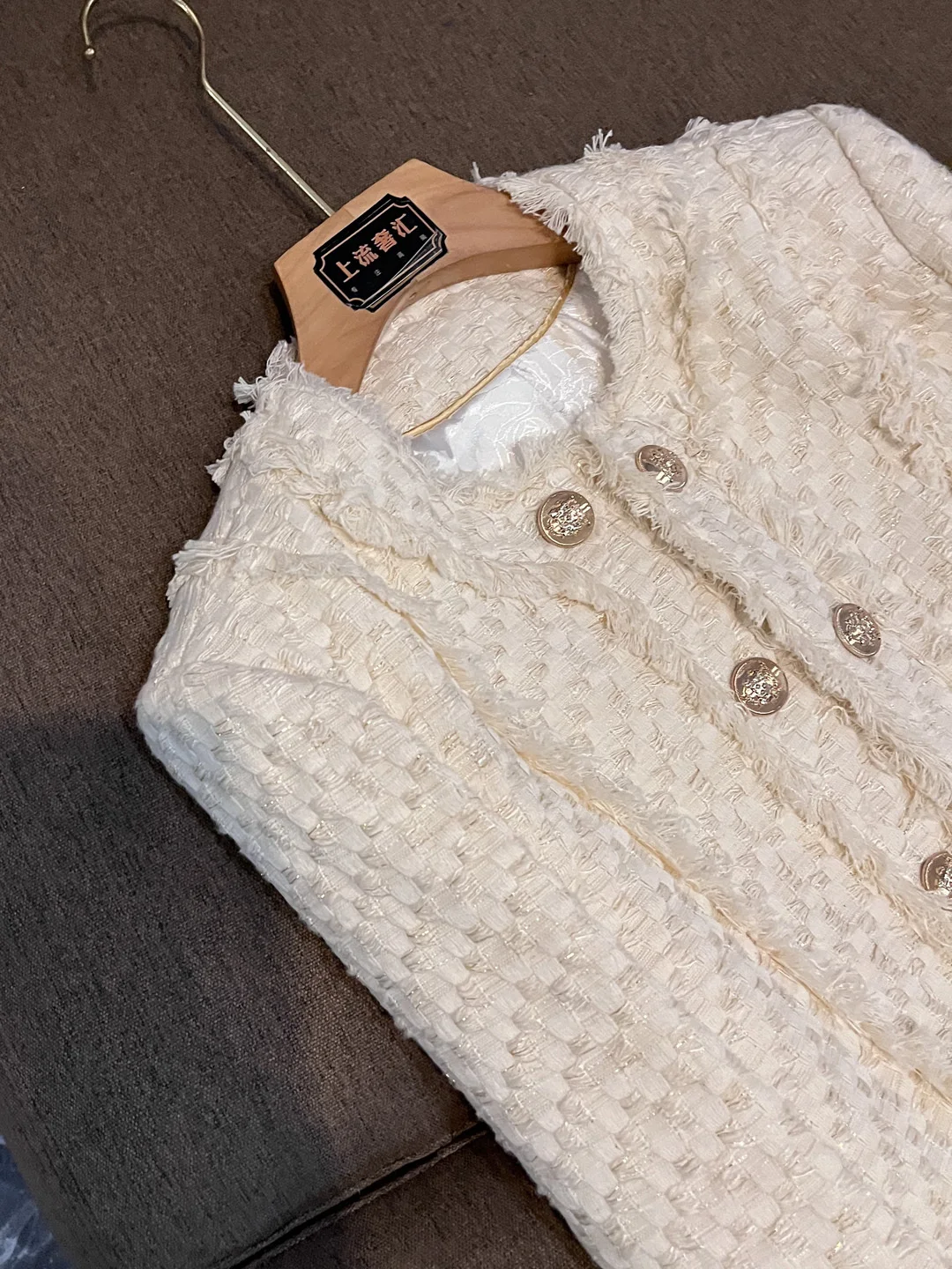 Ele Briti Sle Abrigo cruzado para mujer Abrigo con borlas hecho a mano Material de lana trenzada Ropa de oficina Largo Sve V-Ne