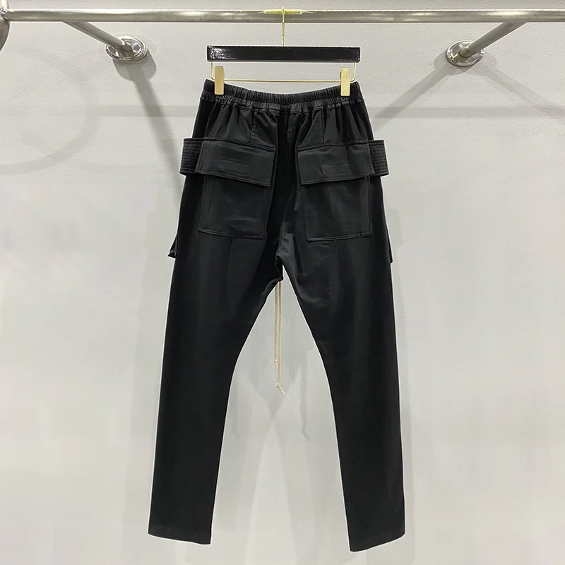 Rick Cargo Pants 24FW Y2k Higher Quality Men's Pants Solid Black Double-ring Owens Trousers Casual Streetwear Slim Cargo Pants