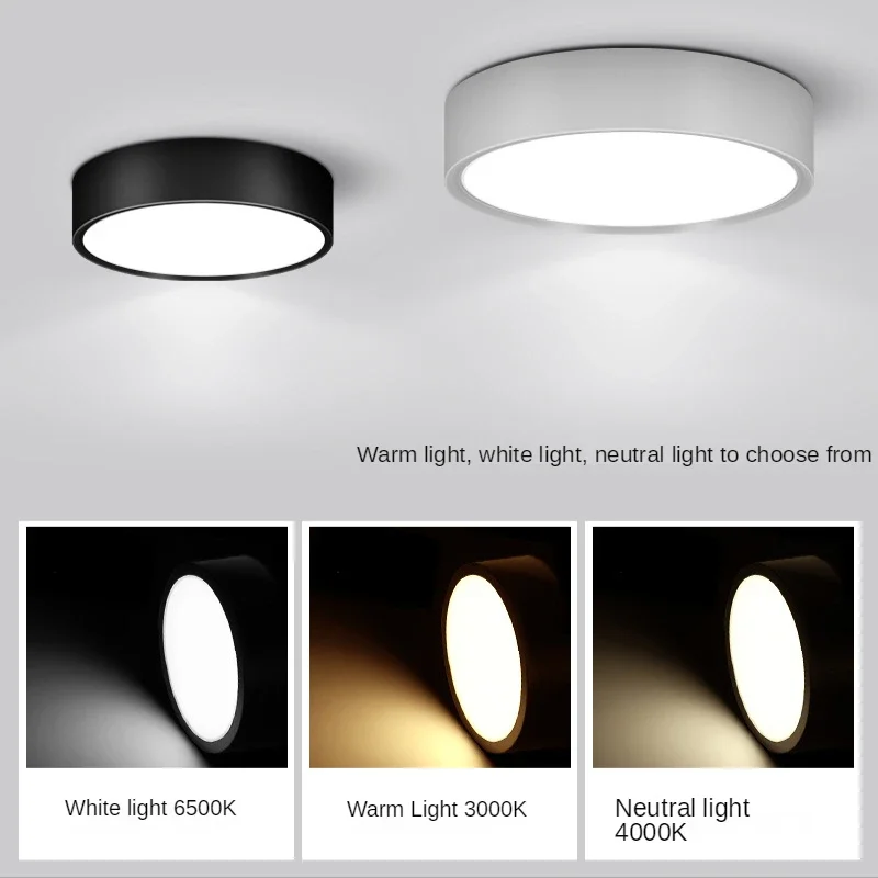 Surface Mounted Downlight LED Indoor Lighting Small Ceiling Light Round Living Room Spotlight Three-color Ultra-thin Downlight