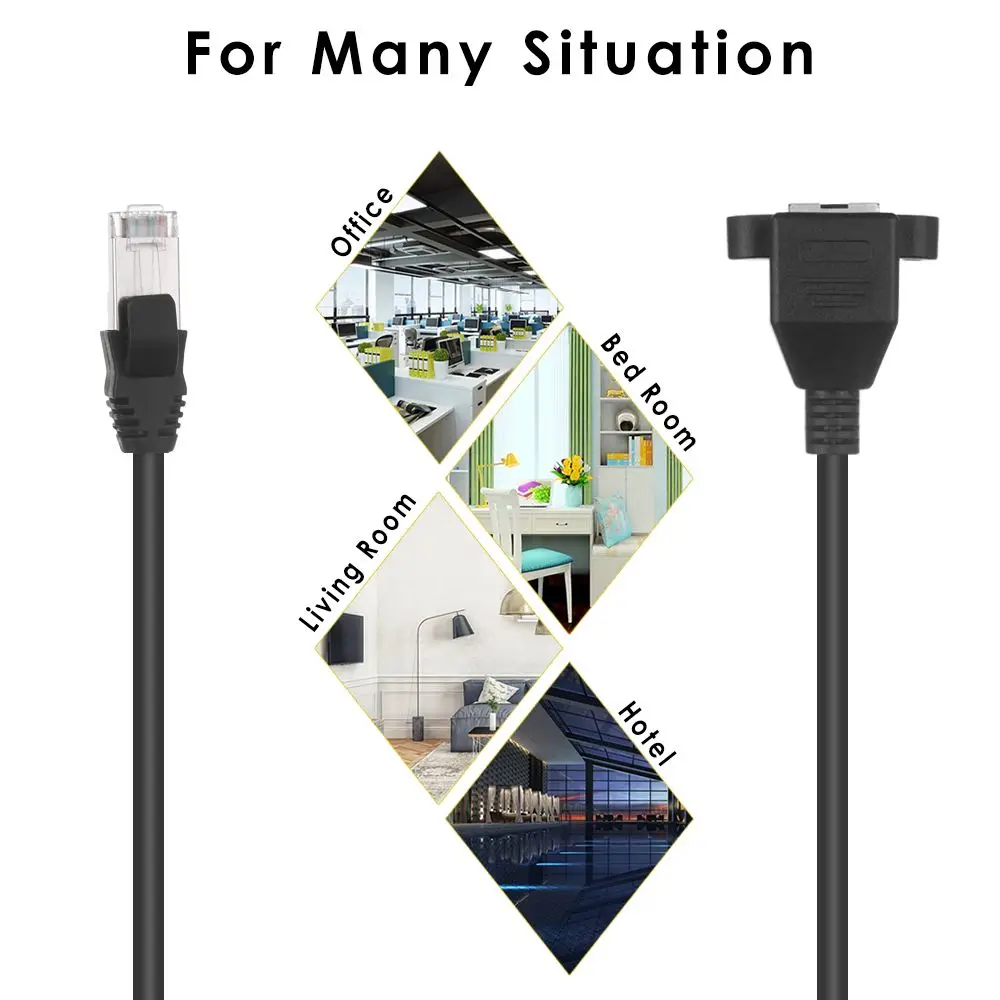 Praktis Sekrup Panel Mount Adaptor Profesional Kabel Ekstensi Ethernet Kabel Jaringan LAN RJ45 Laki-laki Ke Perempuan untuk PC Laptop