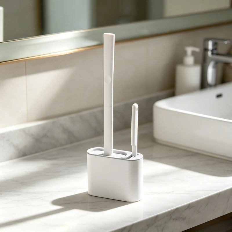 Wall Mount Silicone Toilet Brush With Holder Long Handle Soft Bristles Bathroom WC Cleaning Accessory