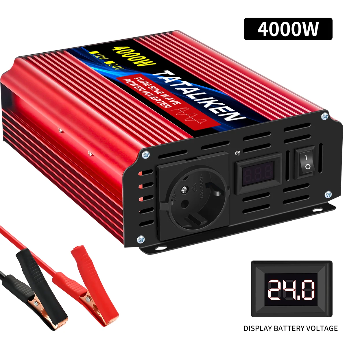 6000 W/8000 W/10000 W EU-Buchse 24 V zu AC 220 V 50 Hz reiner Sinus-Wechselrichter Auto-Stromversorgungsspannung tragbarer Konverter mit LED