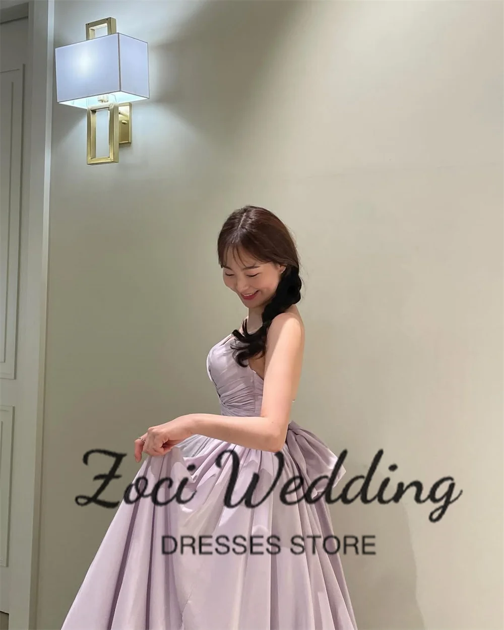 Zoci elegante com decote em v vestidos de noite sem mangas alças espaguete ocasião especial vestido de festa personalizado vestidos de casamento da coreia