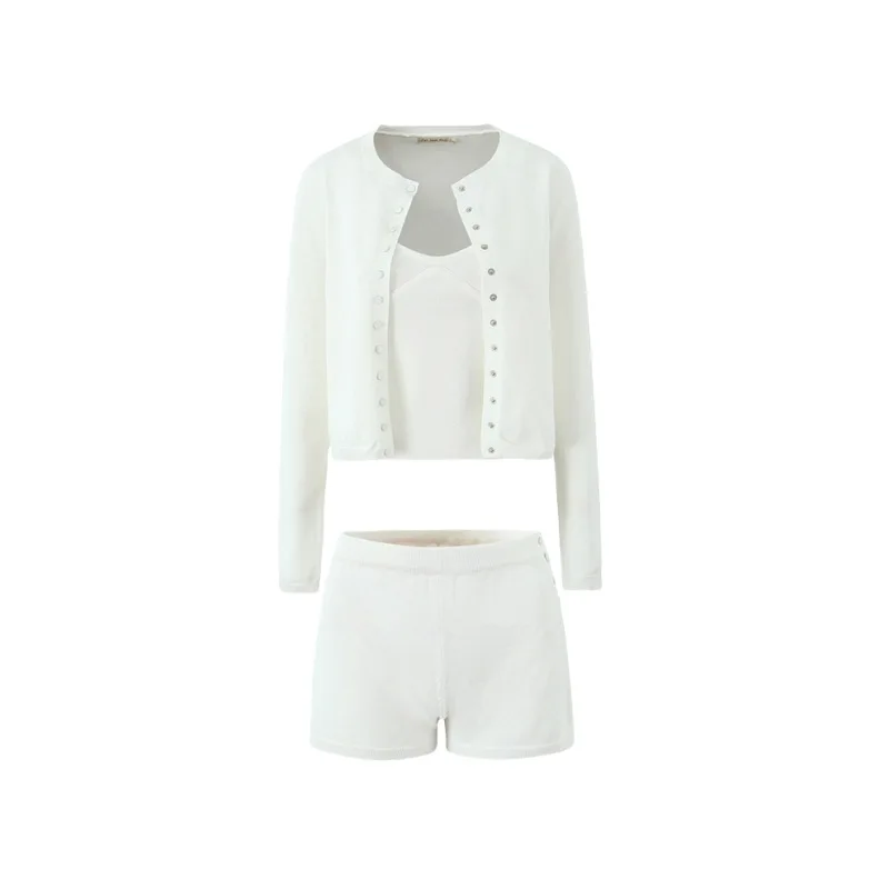 Damski okrągły długi guzik RIVA WHITE SUMMER KNIT CARDIGAN