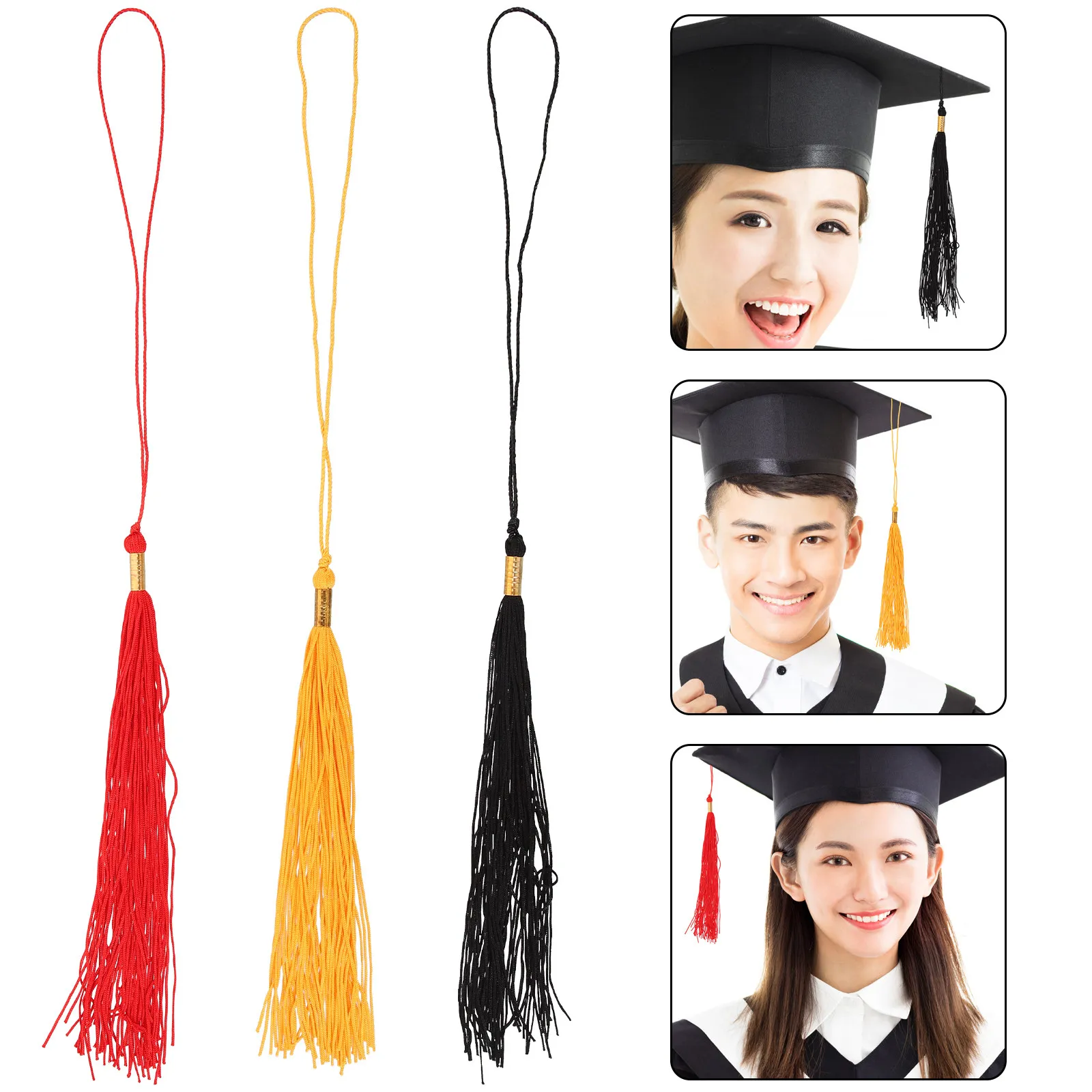 Lot de 3 pompons de graduation pour toques de licence, master et doctorat – Franges décoratives, accessoires photo pour la remise des diplômes