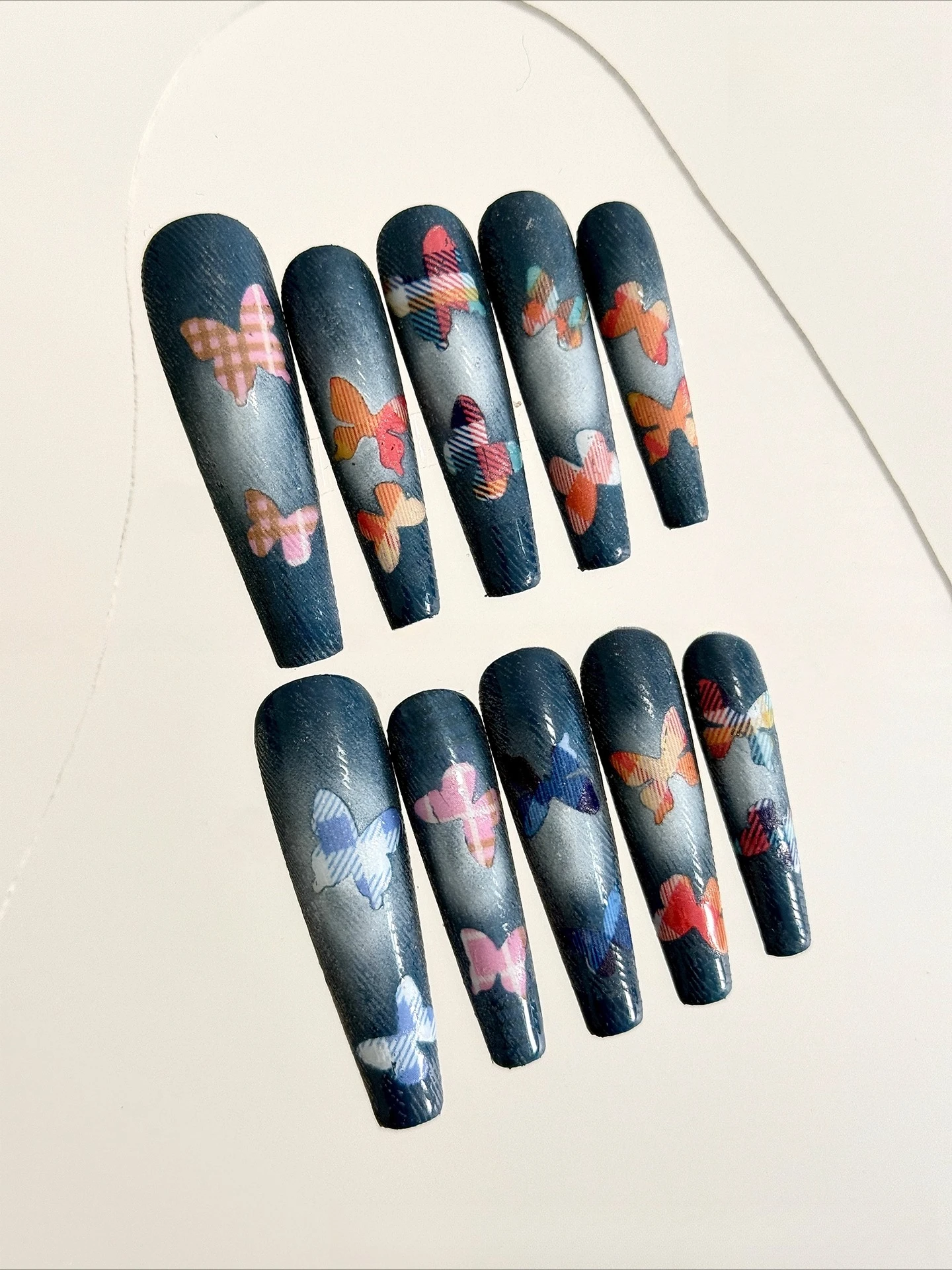 새로운 핸드메이드 3D 롱 네일 나비 데님 네일 아트  - Nail Art Denim 리뷰 및 가격
