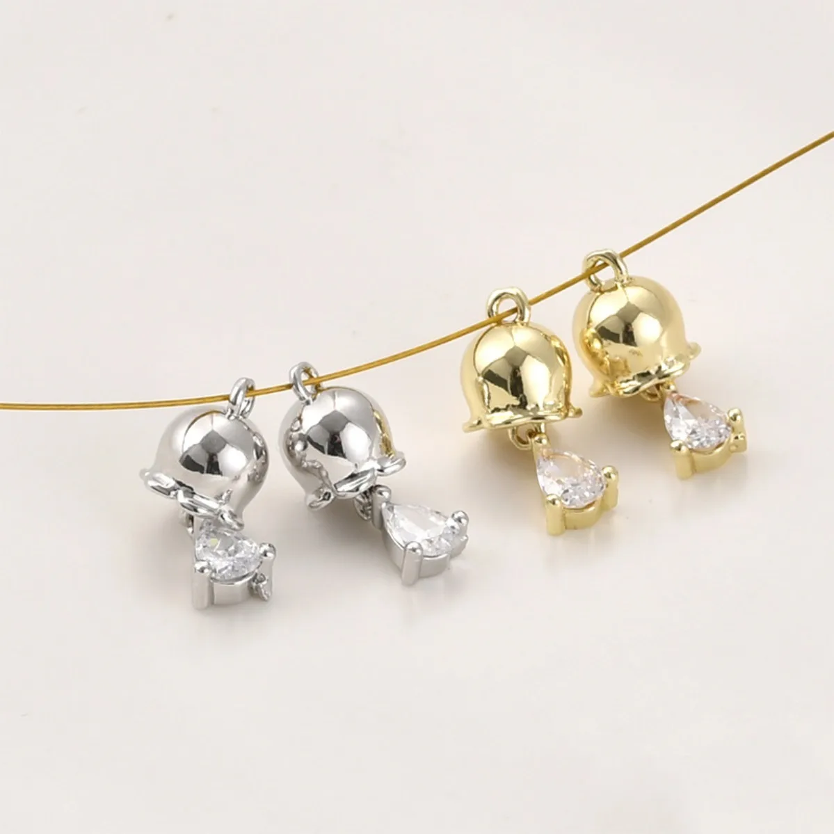 Brass 14K Gold Plated Color‑Retentive Lily of the Valley Teardrop Tassel Pendant DIY Earring Necklace Making Supplies