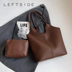 LEFTSIDE 2 Pcs/set Big PU Leather Shoulder Bag For Women 2024 Y2K Korean Fashion Trend Female Hobo Bag Lady Handbags With Purses