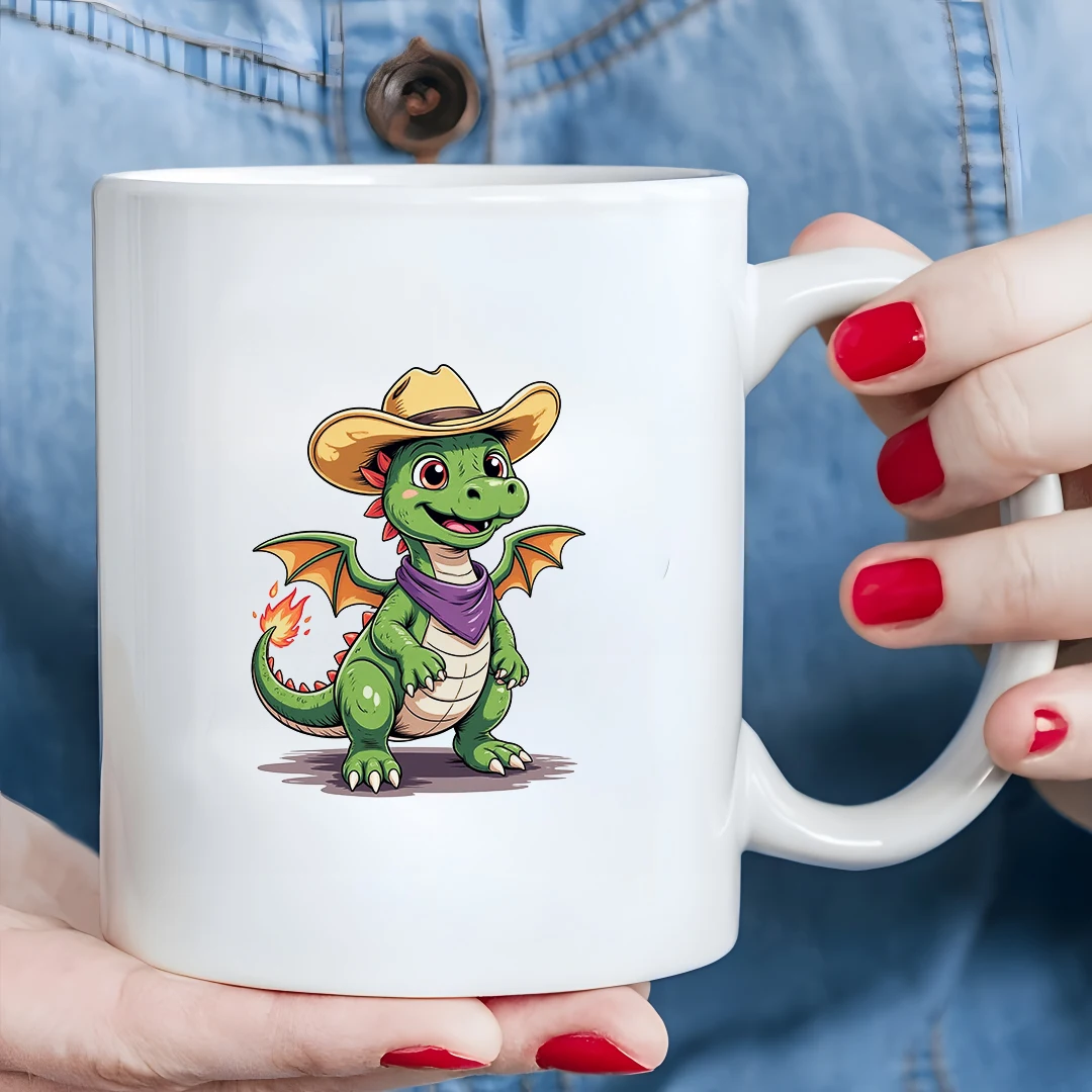 

11oz Little Dragon Denim Mug + Cartoon Animal Cup Kids Drink Cup Christmas Family Office Gift