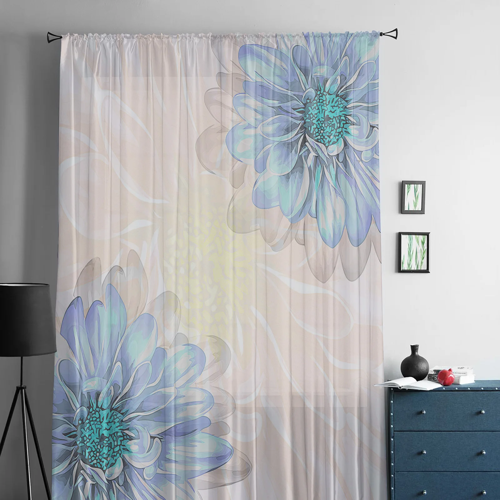 Dahlia Watercolor Flower Sheer Curtains for Living Room Bedroom Tulle Curtain for Kitchen Home Decor Window Drapes