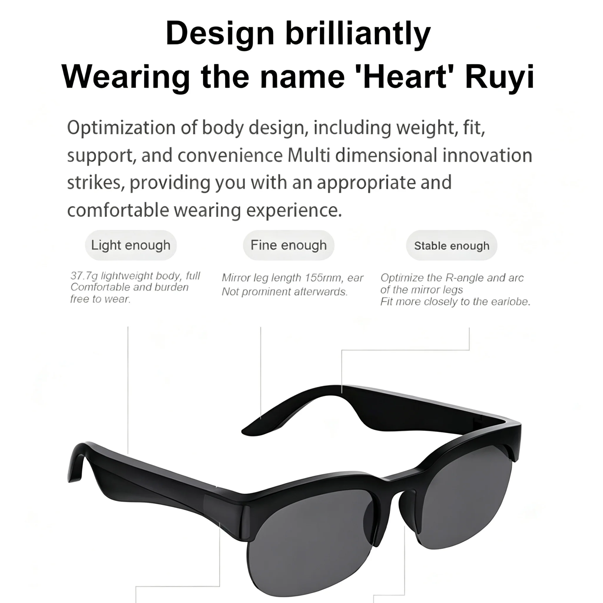 New Smart Glasses 2026 Music Sunglasses Headphones Wireless Bluetooth Call Headset HIFI Audio Glasses For Android - Detail Angle #06