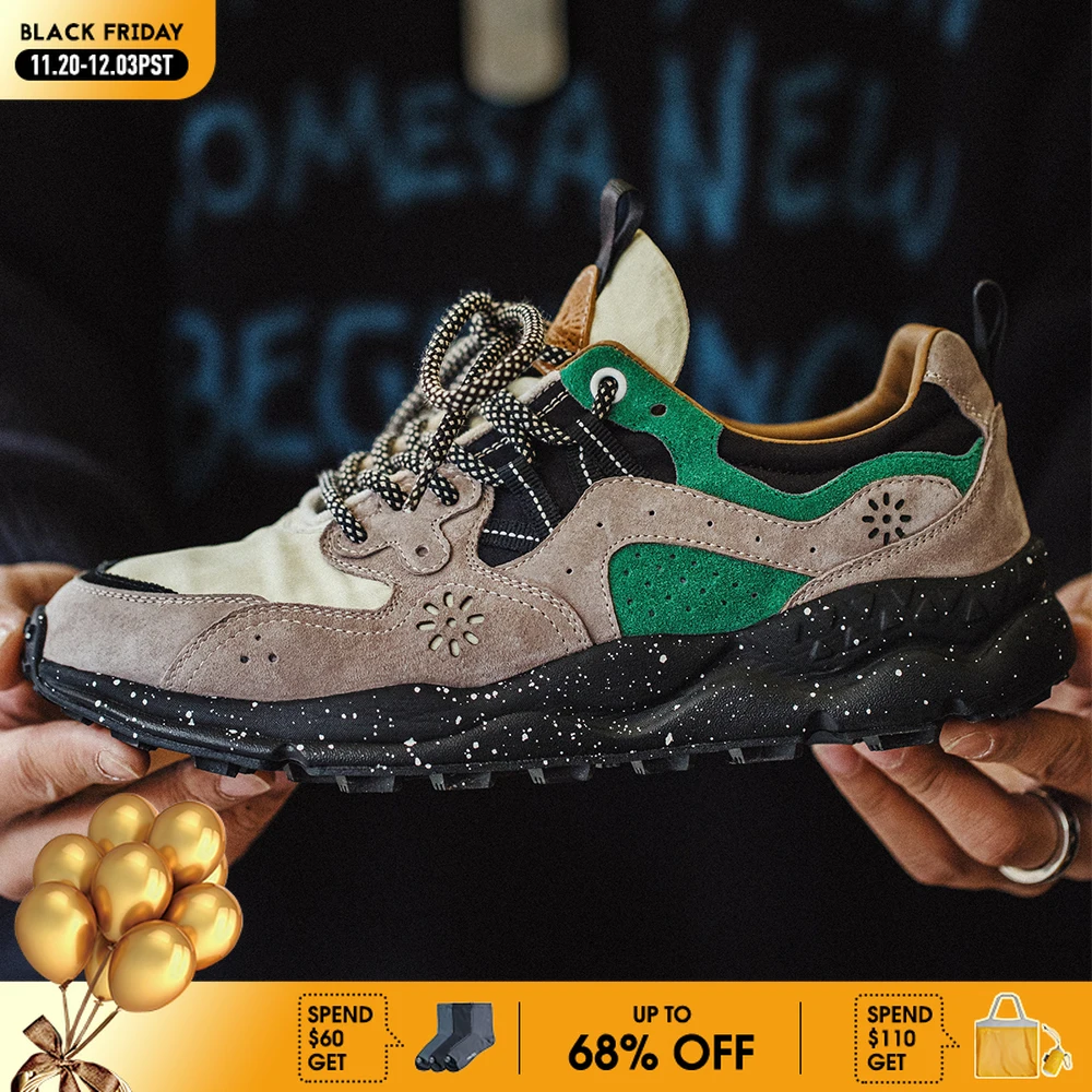 

Maden Patchwork Outdoor Jogging Sports Shoes Breathable Lace-up Trendy Sneakers for Men's Summer Casual Running Thick Sole Shoes