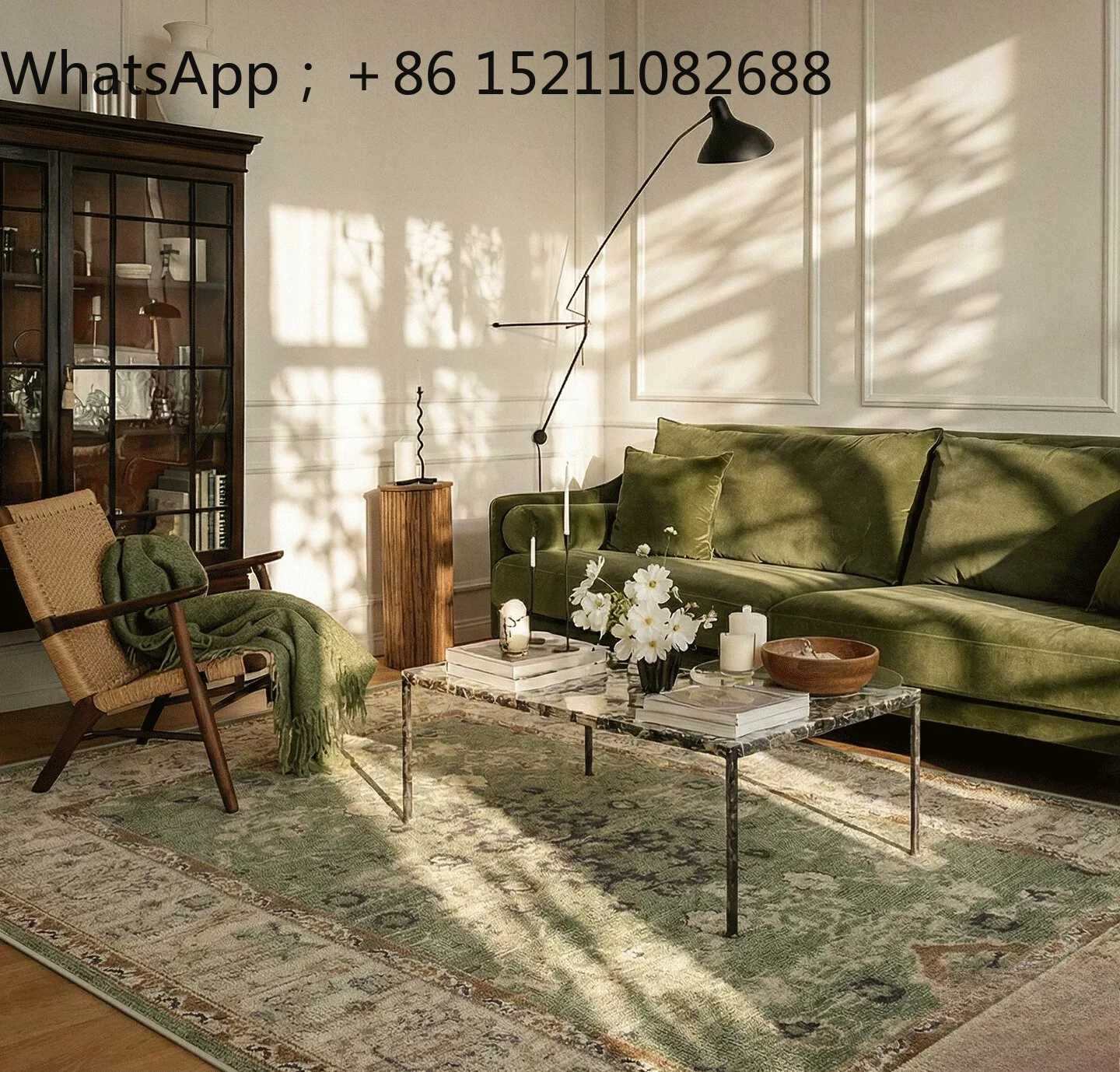 SCY carpet, antique green in the living room, no care coffee table floor mat, waterproof and erasable carpet