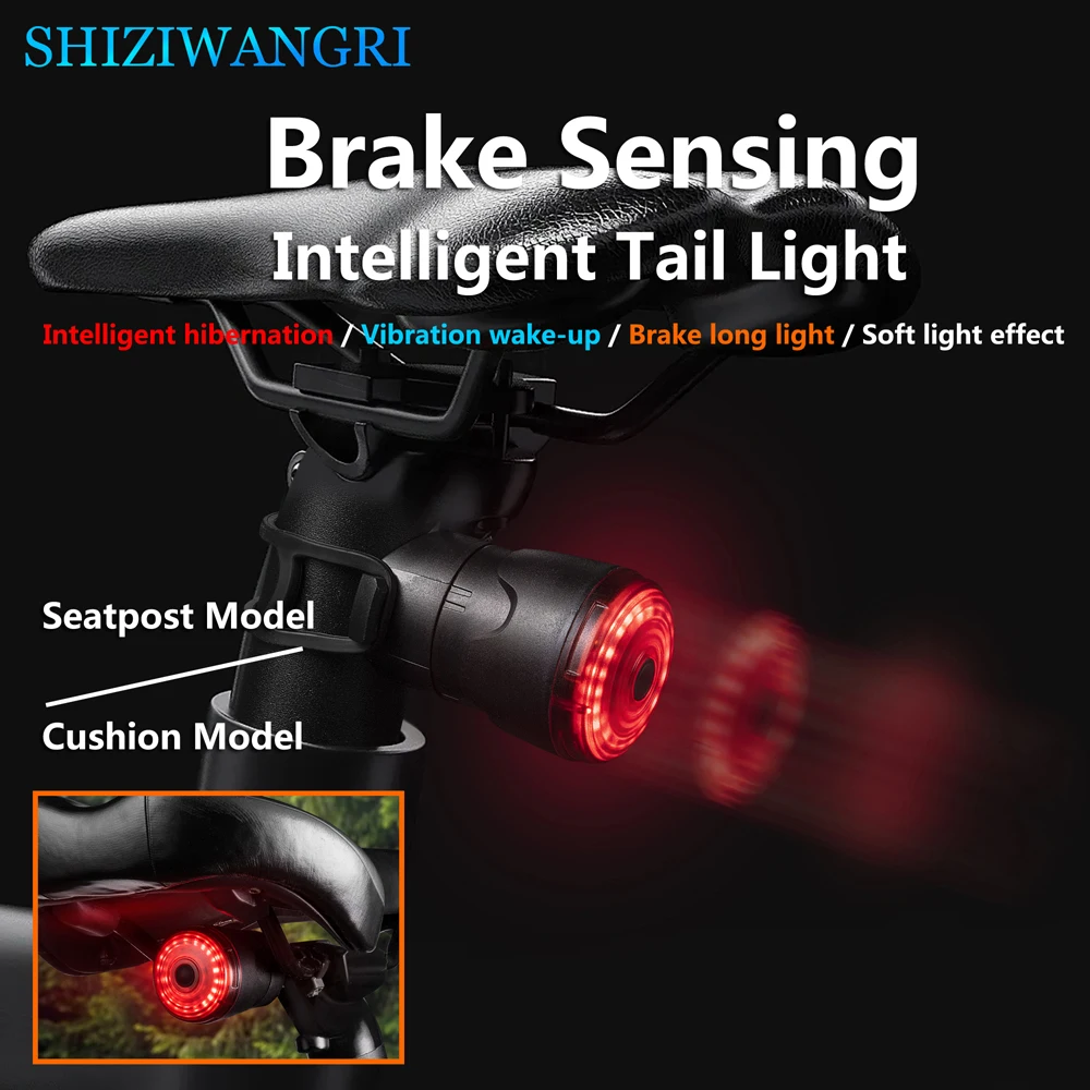 SHIZIWANGRI Bicycle Smart Auto Brake Sensing Light LED Charging Cycling Taillight Automatic Start And Stop Bike Rear Light