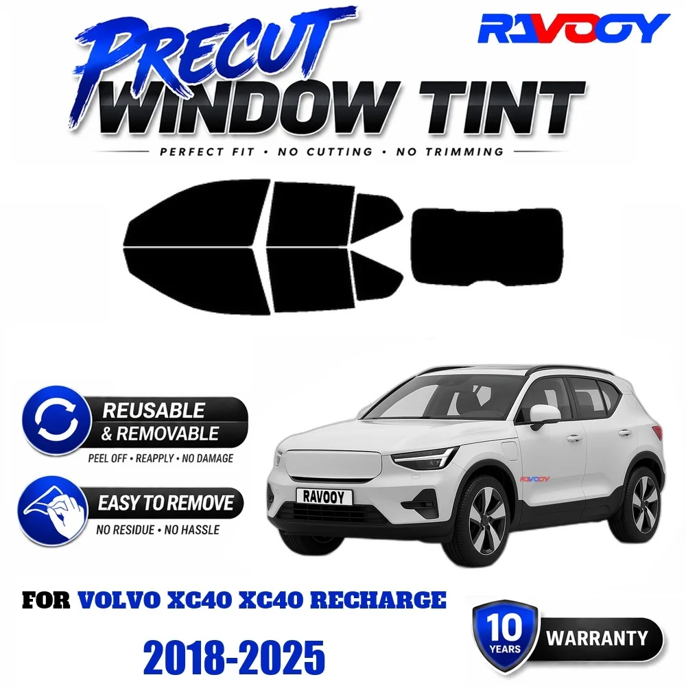 RAVOOY Precut Window Tint, Reusable Removable EPU Film, Custom Fit for Volvo XC40 XC40 RECHARGE 2018-2025, UV Heat Protection