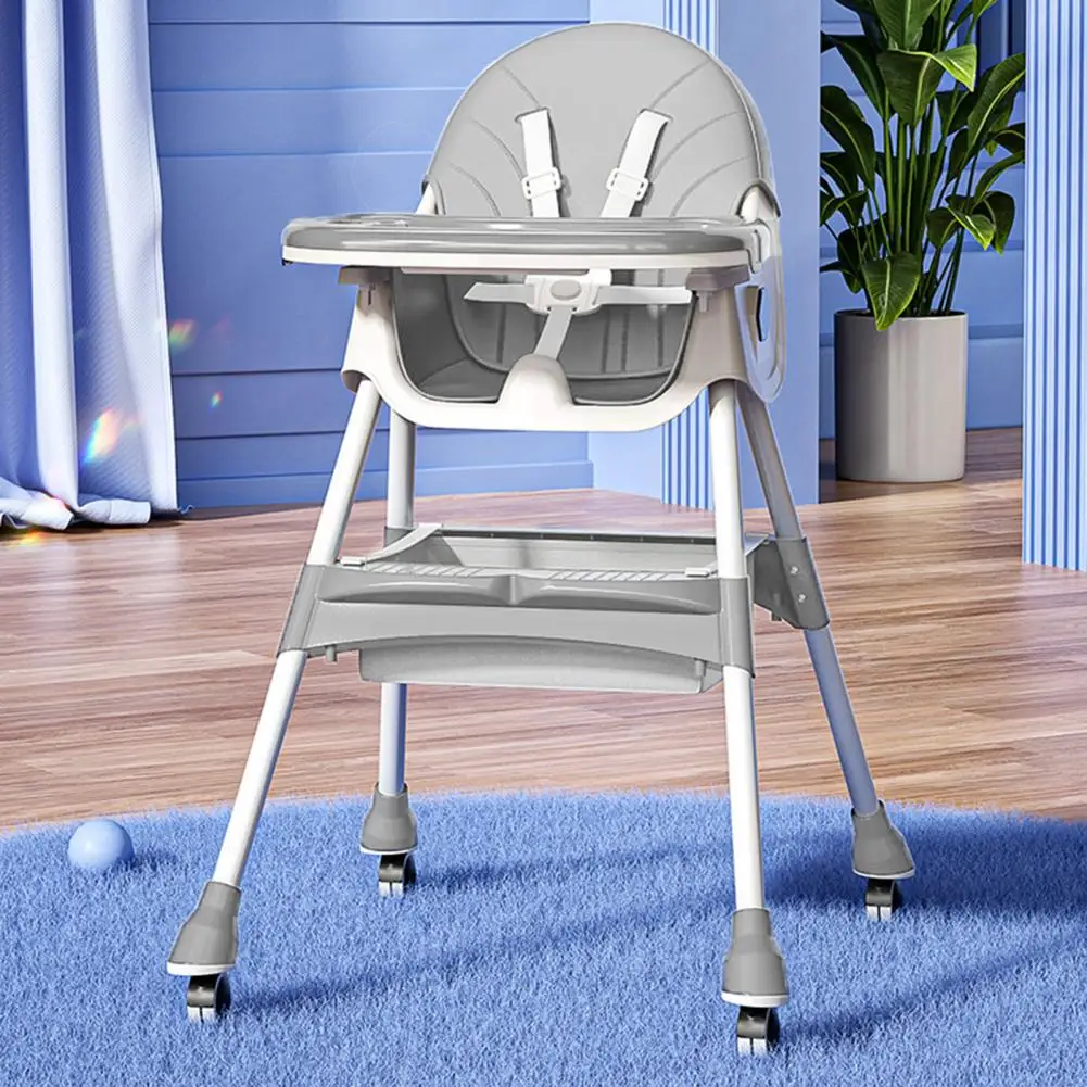 5 in 1 Baby High Chair Portable Dining Chair with Adjustable Backrest Double Dinner Plates 3-Level Height Recline Safety Harness