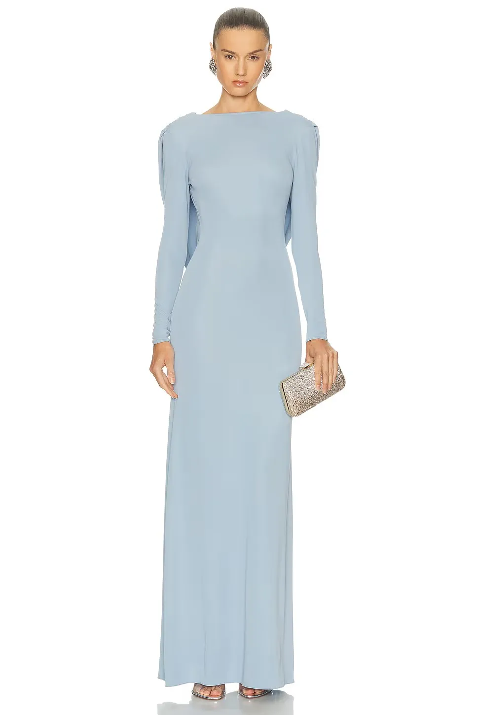 

DRESS FORU Elegant Blue Evening Dress Jersey for Floor-Length Off the Shoulder Backless Prom Dress estidos De Fiesta Customized