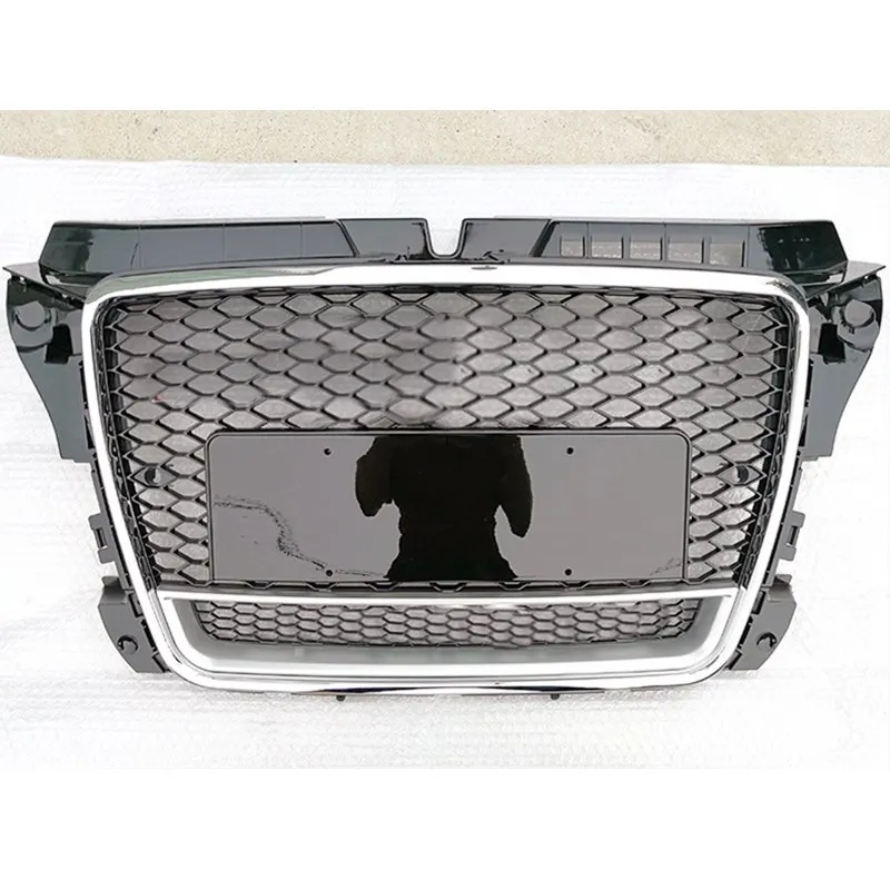 Chrome and Gloss Black Honeycomb Front Grille with Emblem Hood Grill for Audi A3 8V 2009 2010 2011 2012 2013