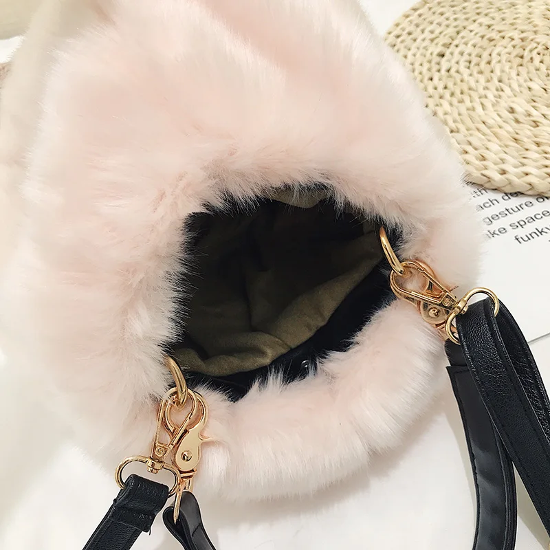 Women Crossbody Bags Retro Fur Pumpkin Bucket Bag New Plush Shoulder Bag Female Leisure Fashion Designer Winter Messenger Bag