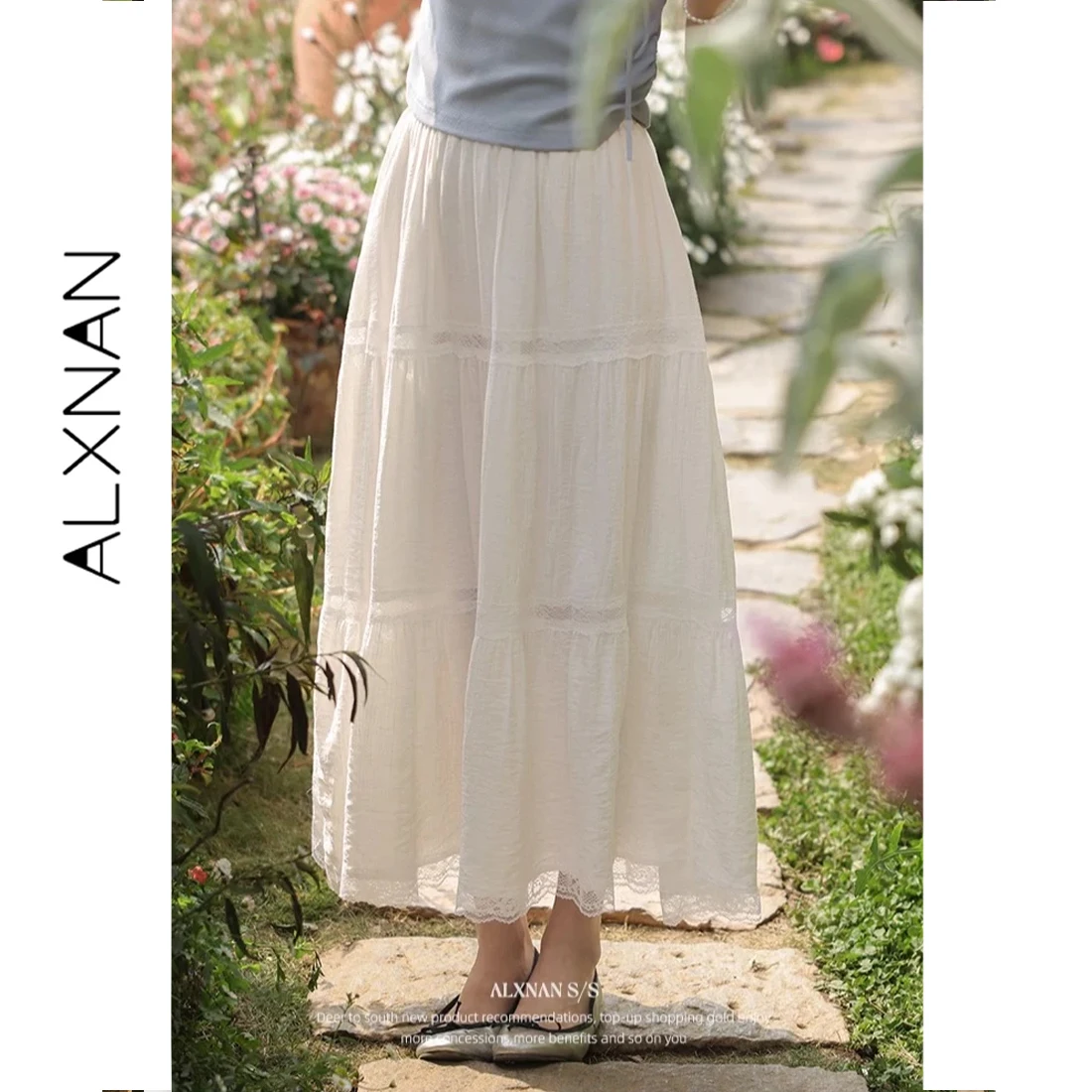 

Женская летняя юбка миди ALXNAN 2026: Элегантная свободная длинная юбка А-силуэта, повседневная, для отпуска, с кружевным дизайном, шикарная женская одежда L55282