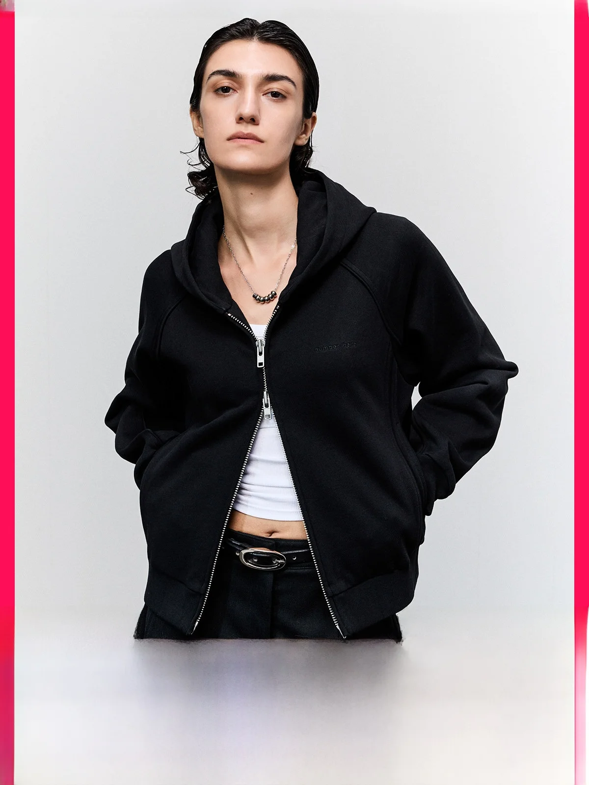 

Short Box Style Zipper Hoodie Shoulder Sleeve Insertion Casual Comfortable Cotton 100% Women's Sweatshirt Commute Style