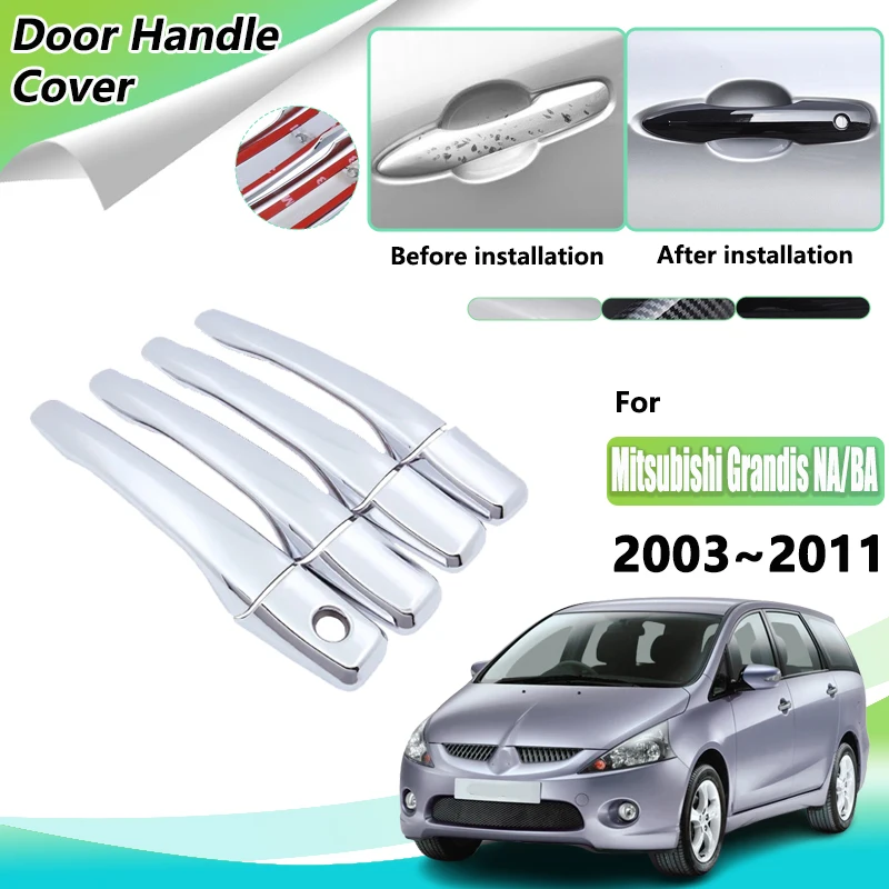 Para Mitsubishi Grandis NA/BA Space Wagon 2003 ~ 2011 2004 2005 2006 2007 2008 2009 cubierta de manija de puerta de coche pegatinas embellecedoras lujosas