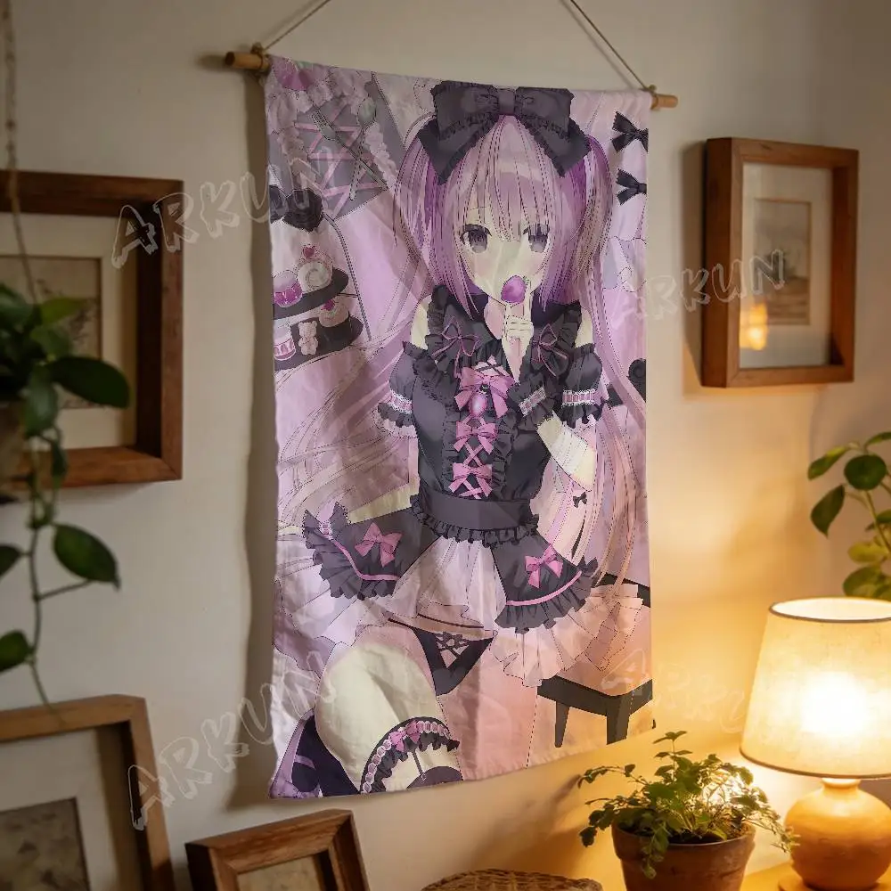 Pink Lolita Anime Girl Tapestry Japanese Kawaii Wall Hanging Gothic Princess Bedroom Decor Aesthetic Room Background Cloth