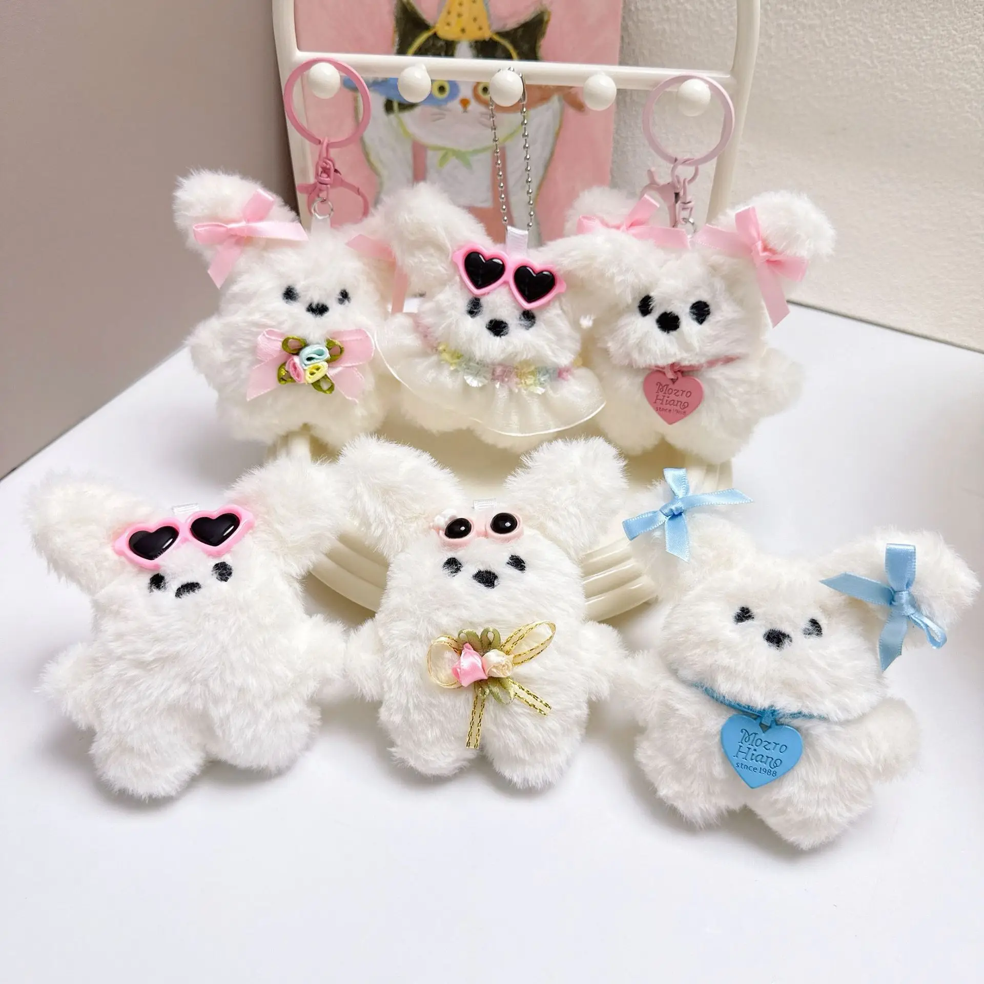 

Cute Flying Rabbit Plush Keychain with Bowknot, Bunny Doll Bag Pendant & Backpack Charm, DIY Handmade Stuffed Animal Toy