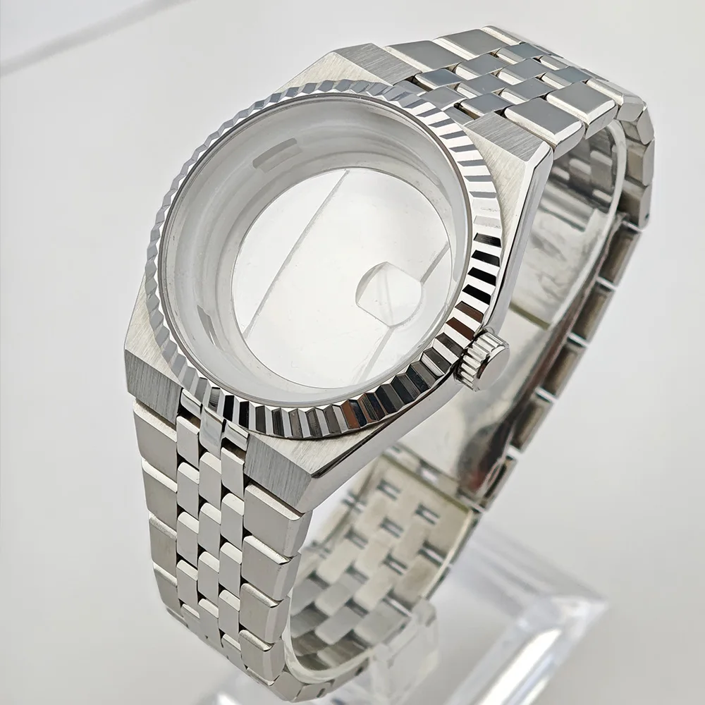 

High Quality Men's NH35 Watch Silver Case 39.5mm Case Sapphire Movement Full-body Mirror 33.8mm Dial Part for Watch Repair