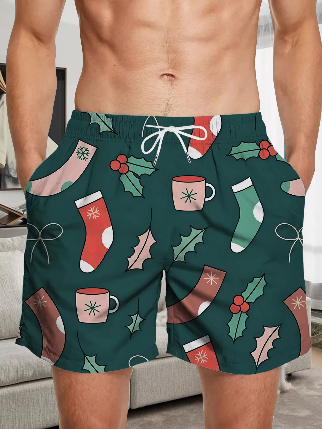 

Sports Quick Dry Polyester Shorts Men Full Print Digital Pattern Casual Swim Trunks