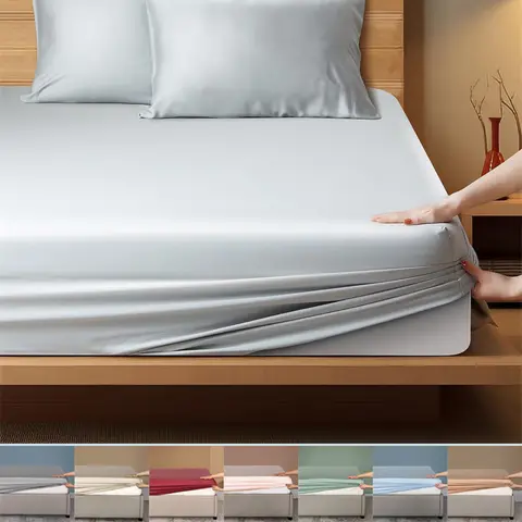 고품질 침대 장착 시트 100% 대나무 매트리스 커버(탄성 밴드 포함) 더블 킹 퀸 사이즈 침대 시트 90/120/200 맞춤 시트