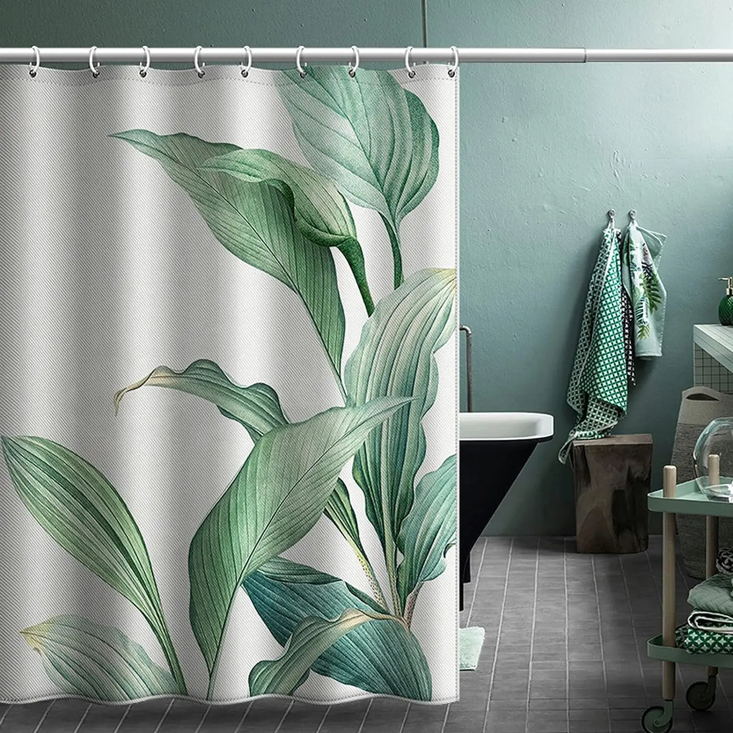 Plant Leaf Fresh Little Green Plants Shower Curtains Bathroom Curtain Frabic Waterproof Polyester Bathroom Curtain With Hooks