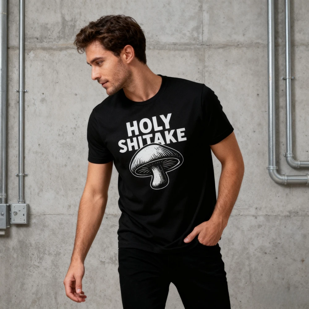 Holy Shitake T-Shirt Funny Vegan Mushroom Pun Tee Vegetarianism-inspired Gift Clothing Men Women Hip Hop Casual Cotton Tops