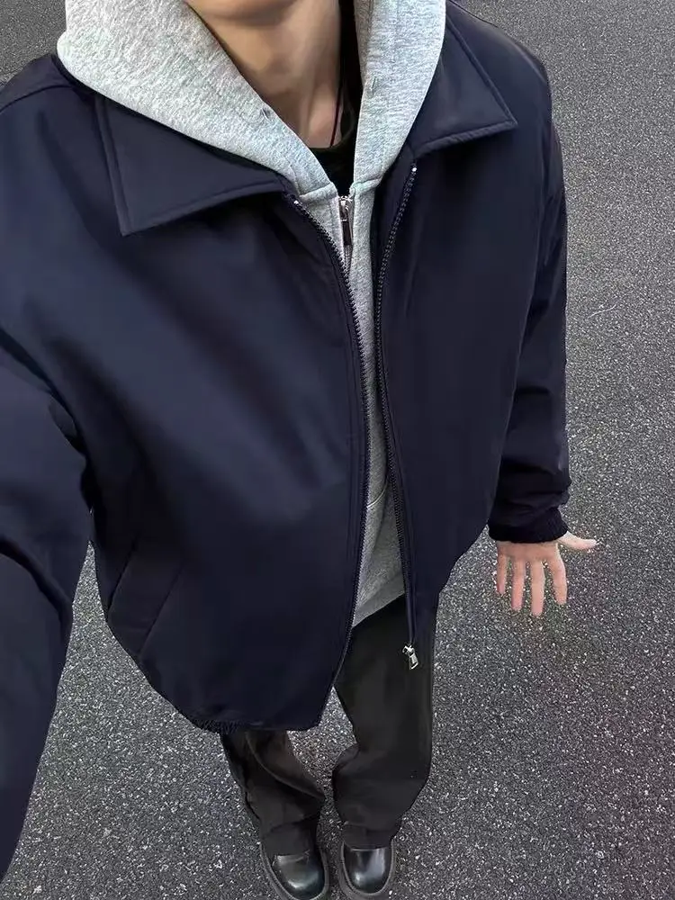 

American Sle Vintage Spring Autumn Loose Fit Men's Jaet Coat Cotton Outerwear Casual Windproof Zipper ort Sve