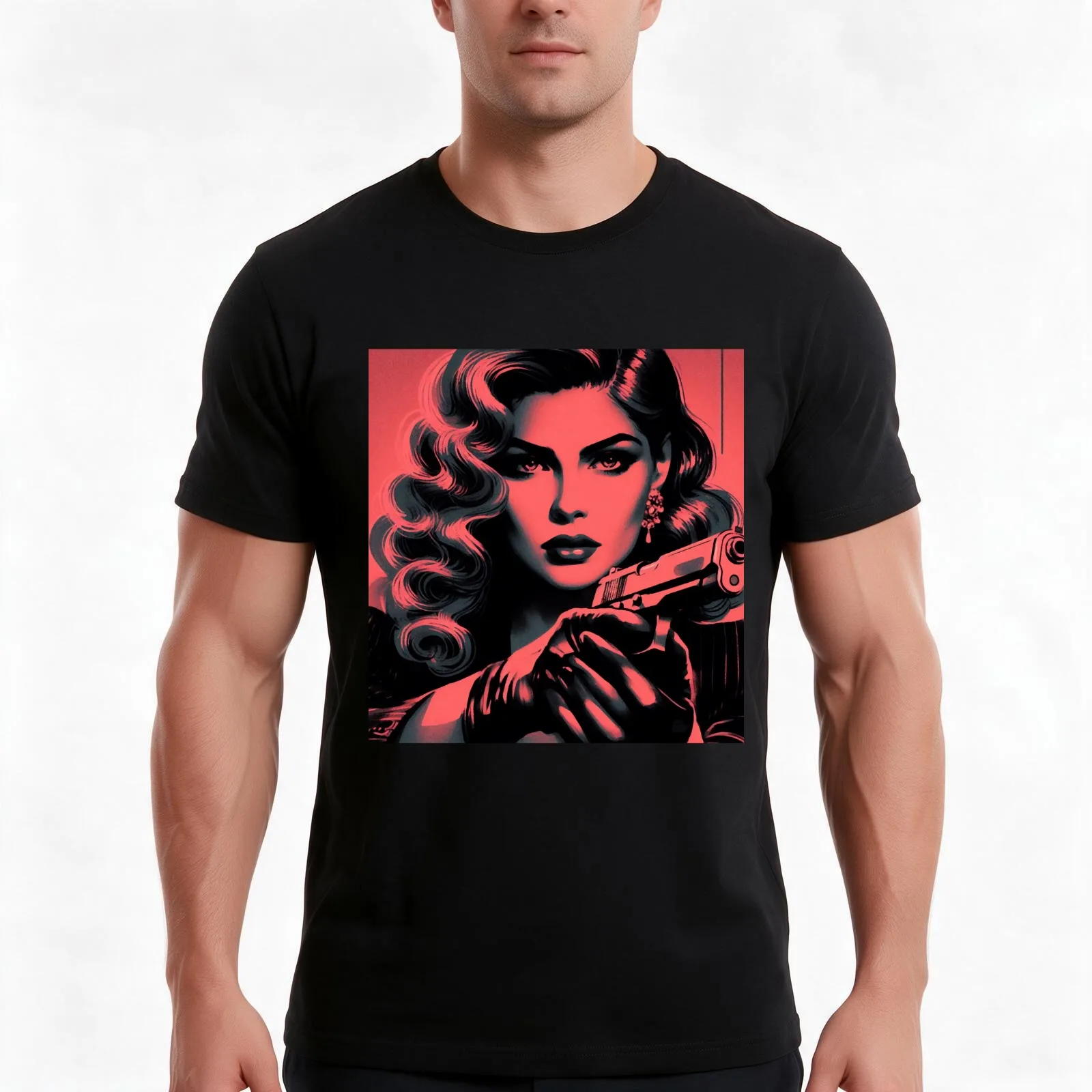 Femme Fatale Aiming [Noir aesthetic] T-Shirt Summer Casual Cotton Tee Oversized Streetwear Tops Vintage Graphic Print