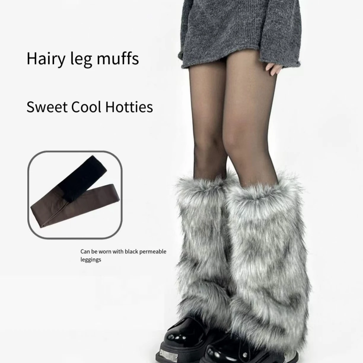 ladies leg warmer cute jk knee-length fashion raccoon dog hair warm socks fashion socks Y2K girls gothic fluffy boot covers