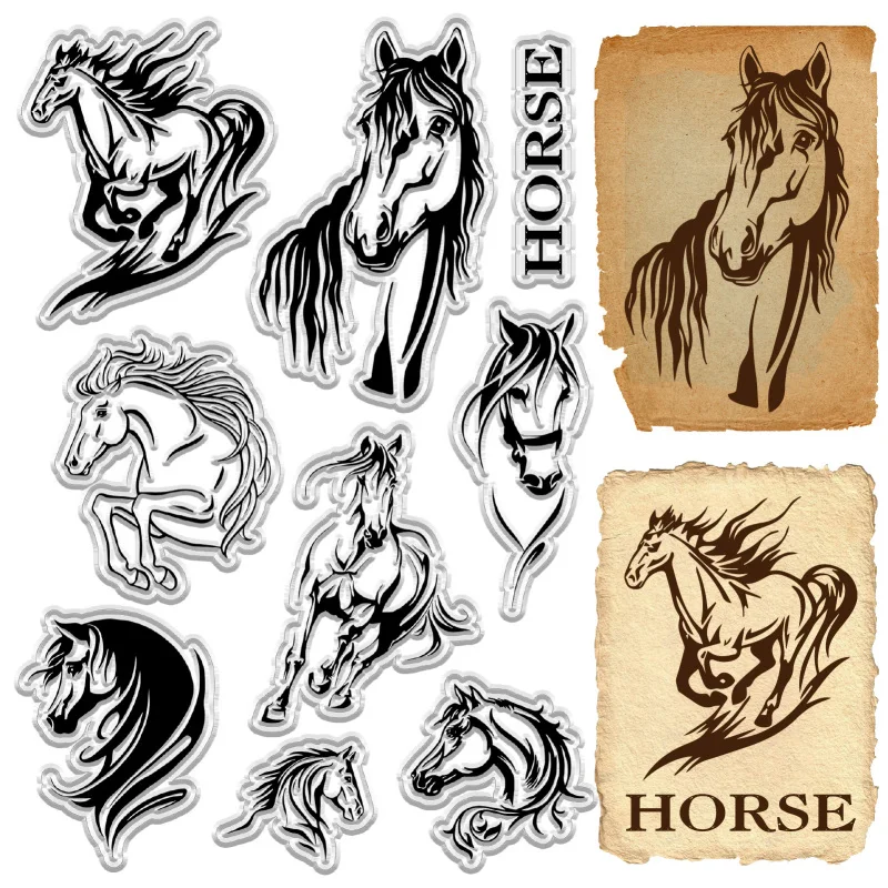 1Sheet Horse Clear Stamps Animal Western Cowboy Vintage Reusable Retro Postmark Transparent Silicone Stamp Seals for Journaling