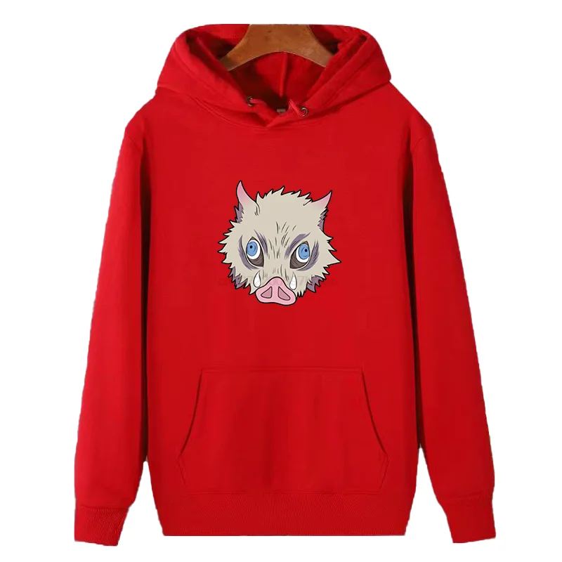 Japanese Anime Graphic Hooded Sweatshirts Hashibira Inosuke Wild Boar Headgear Winter Pullovers Thick Sweater Hoodie Man hoodie