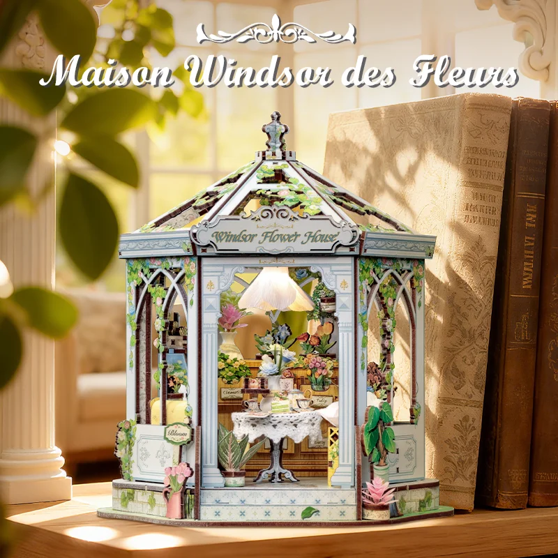 ​ CUTEBEE – Kit de coin de livre à monter soi-même, maison de fleurs Windsor, étagère en bois, modèle de construction 3D, maison de poupée Miniature, cadeau pour adultes