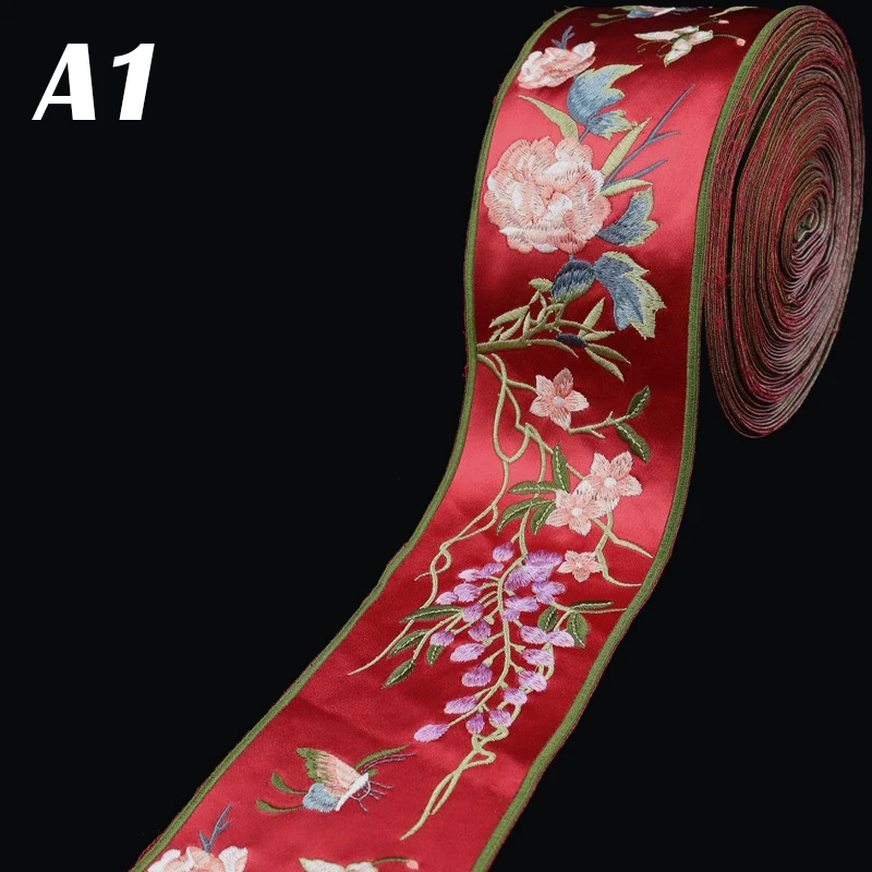 1m Chinese Style Embroidery Edge Ribbon Hanfu Ancient Dress Theatrical Costume Curtains Sofa Decor Fabric Strips Woven Belt