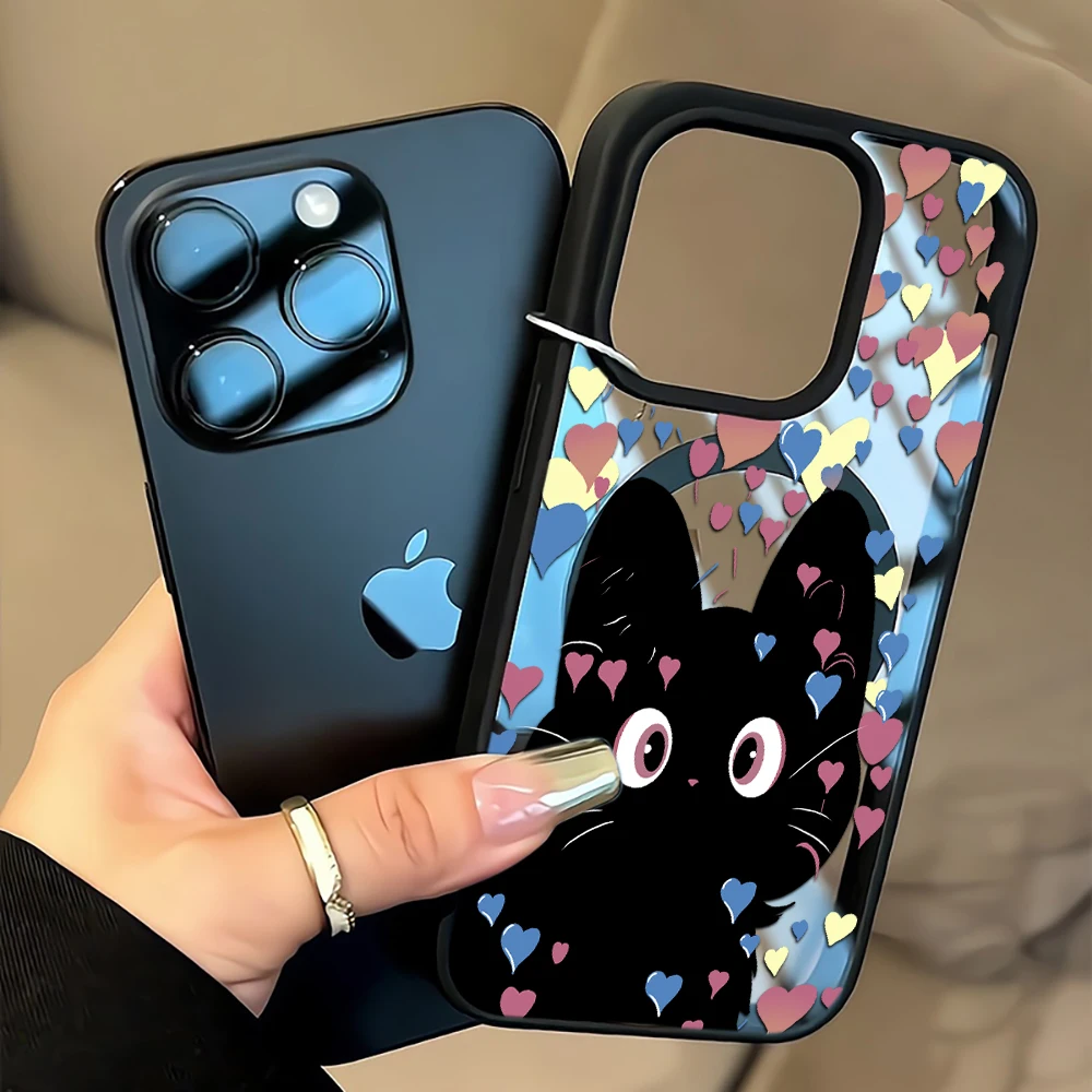 

Stylish Cartoon Cat Line Art Case For iPhone 17 Air 16 15 14 13 12 Pro Max Plus 11 For Magsafe Acrylic Durable Phone Shell