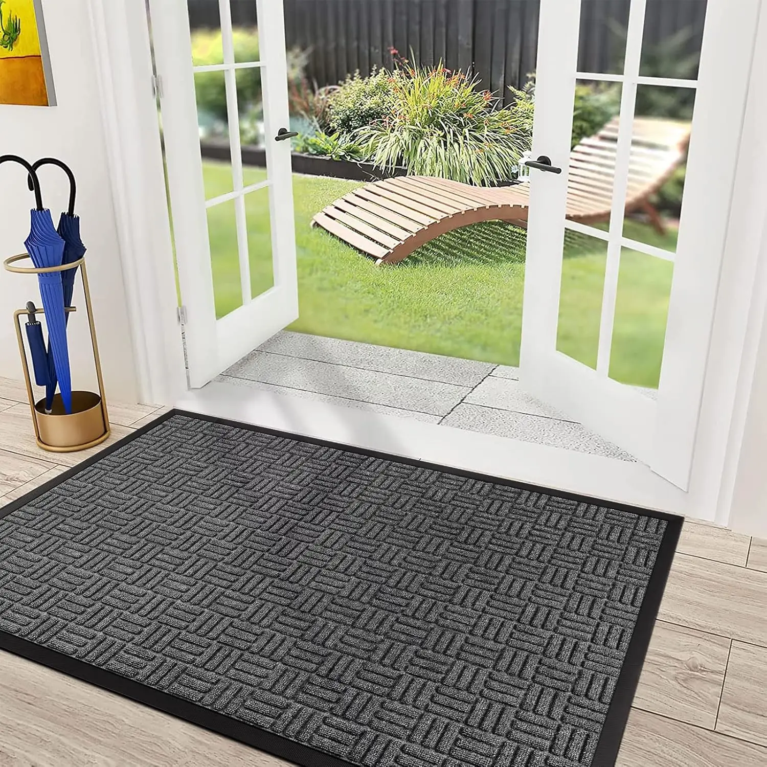

Heavy Duty Front Door Mat, Durable Absorbent Dirt Trapper for Outdoor Indoor Entryway, 61.5" x 36", Gray