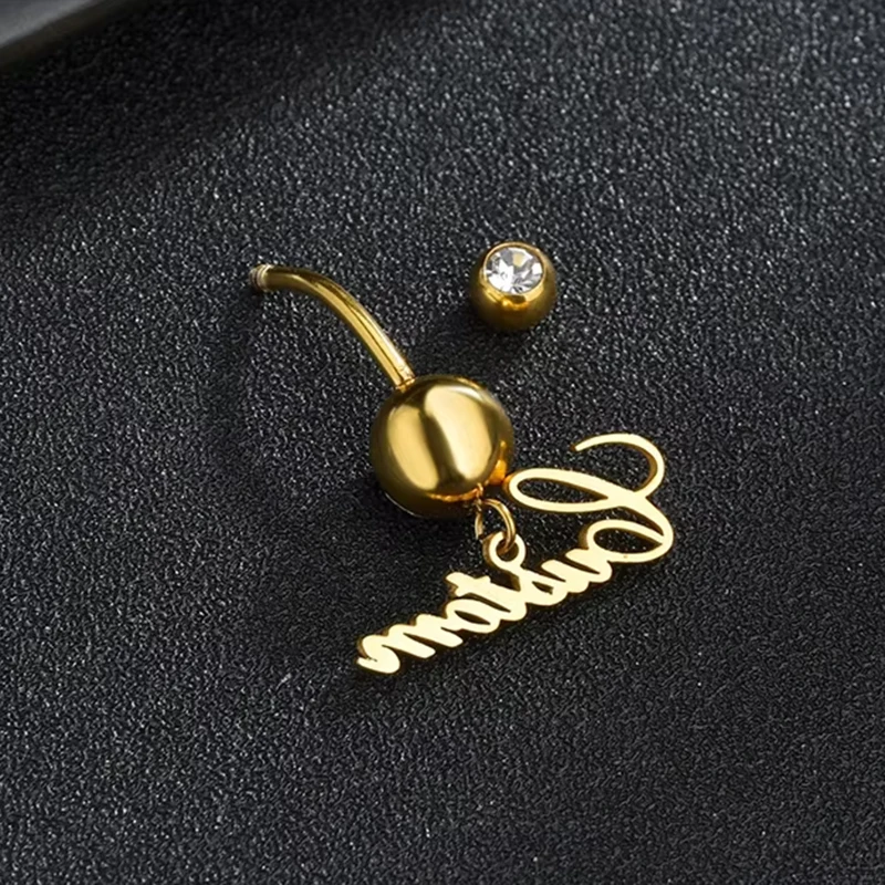 Letdiffery nazwa własna pierścionki na pępek dla kobiet stal nierdzewna spersonalizowana biała cyrkonia seksowny piercing letnia biżuteria