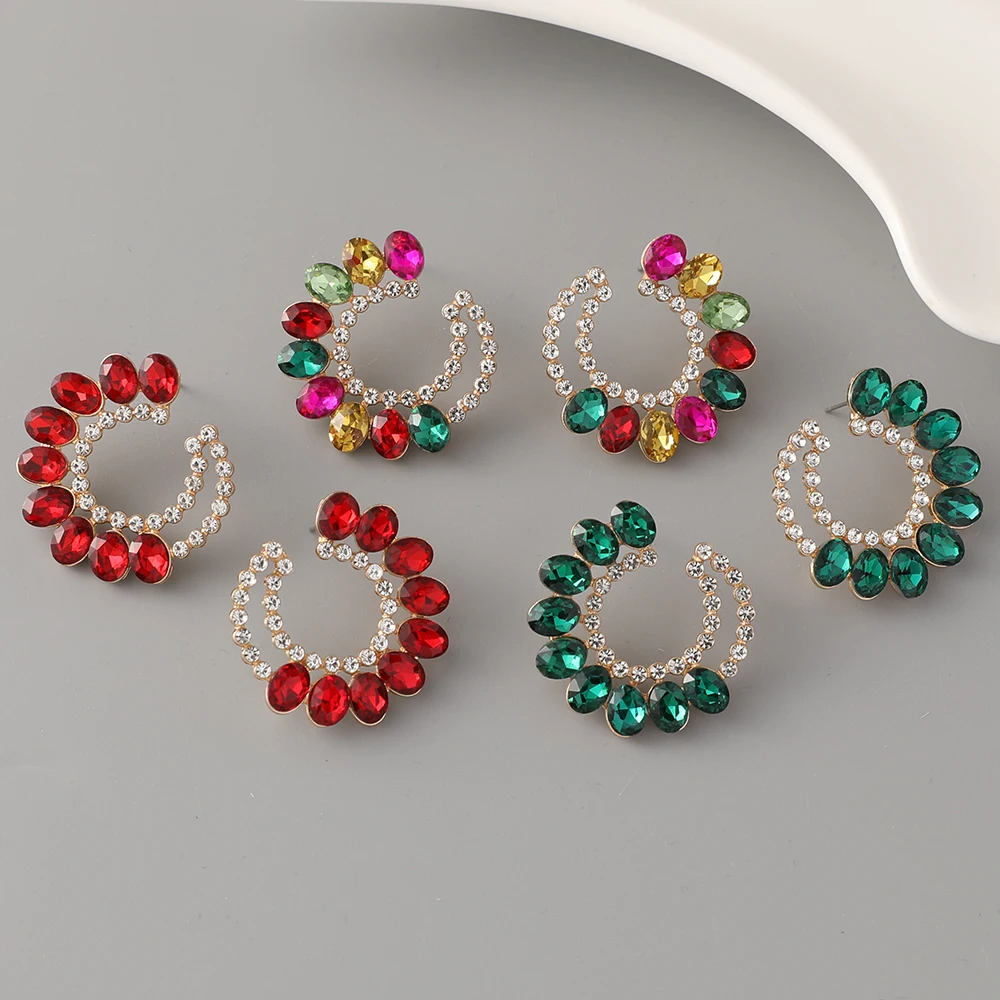 Over 30 Colors Rhinestone Crystal Set Earrings Women's Luxury Ear Ornaments Party Red Carpet Gifts Souvenirs for Friends